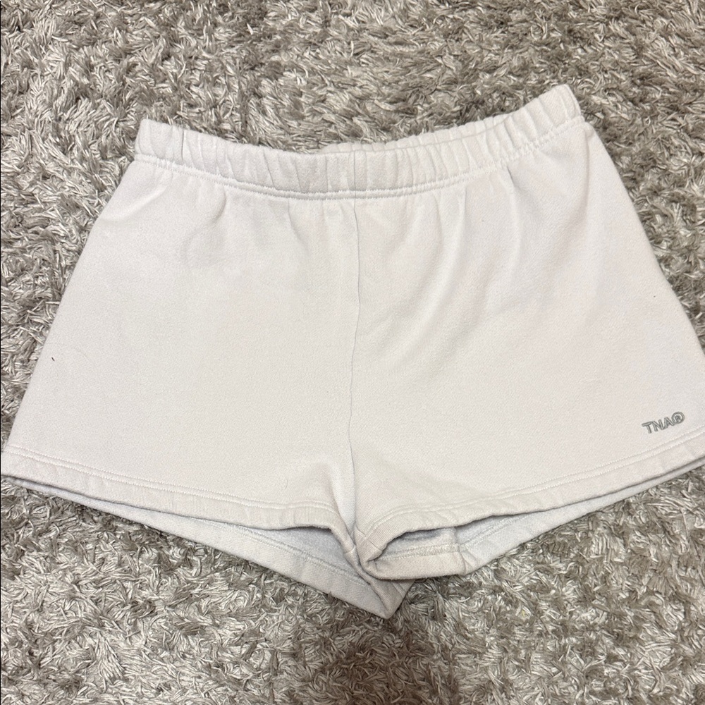TNA Cream/Greyish Elastic-Waist Sweat Shorts